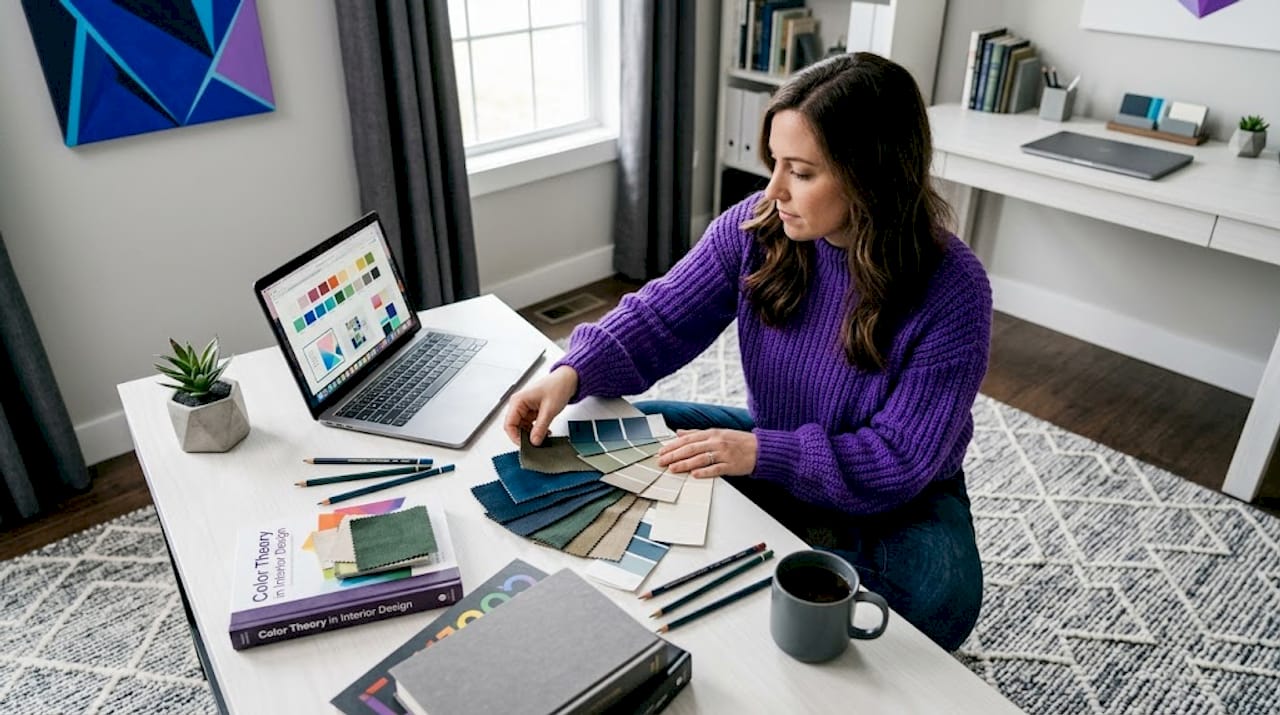 Homeowner arranging samples for interior mood board