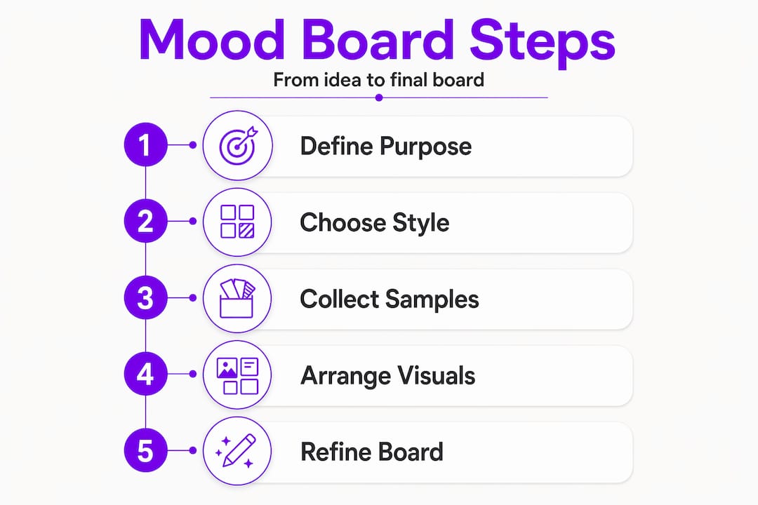 Infographic with five steps for mood board creation