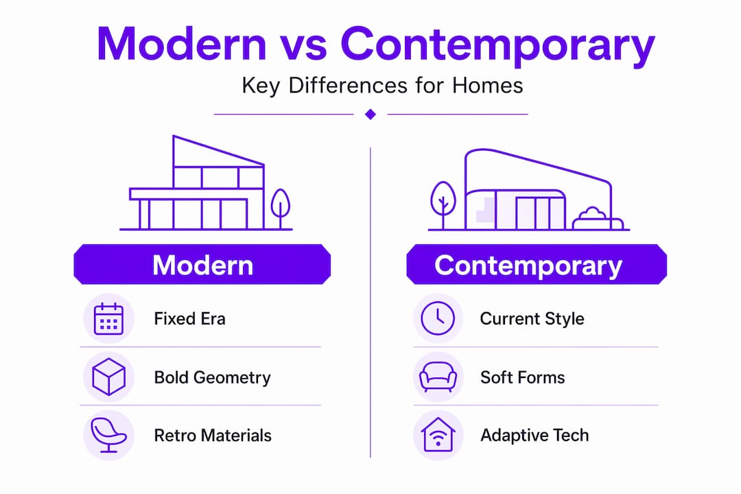 Infographic comparing modern and contemporary interiors