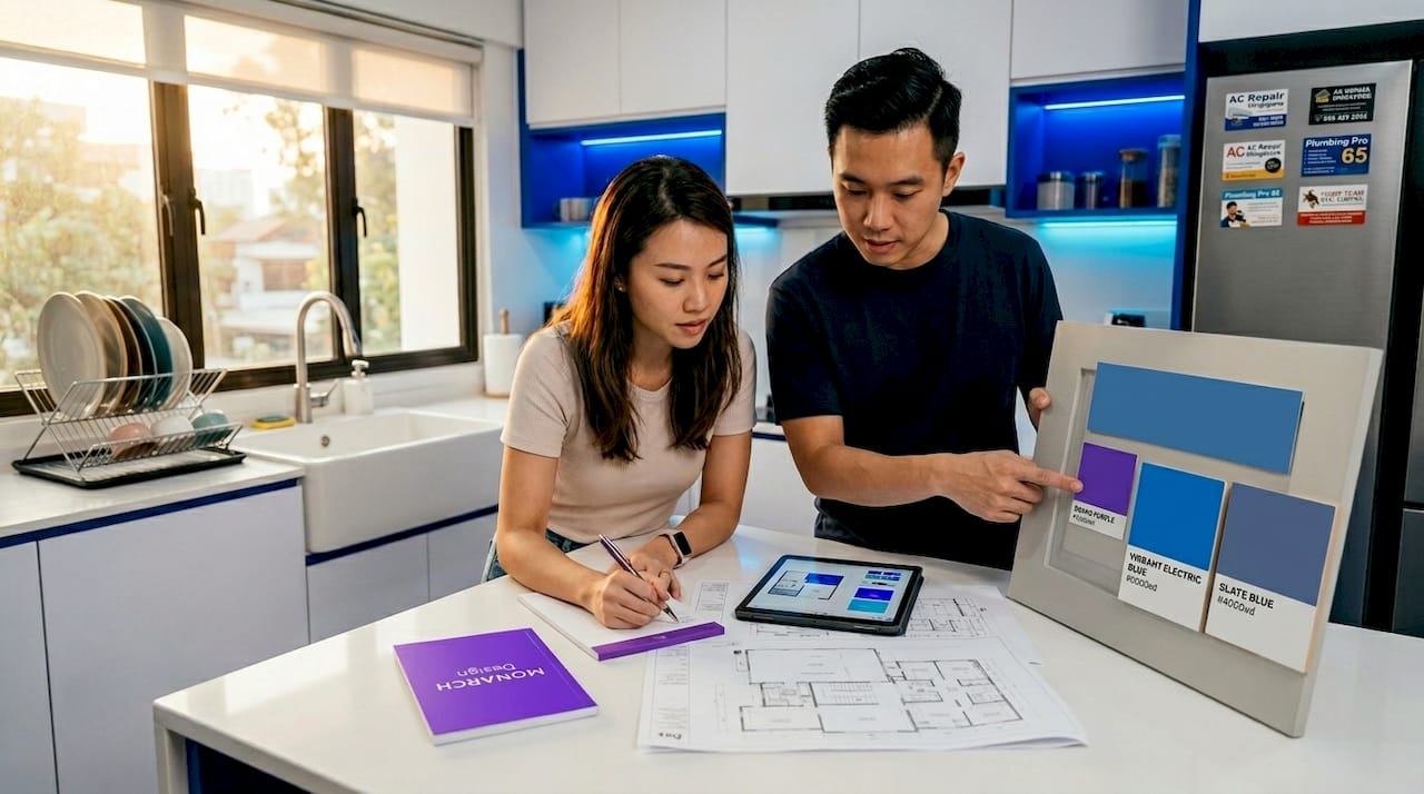 Homeowners reviewing kitchen renovation plans