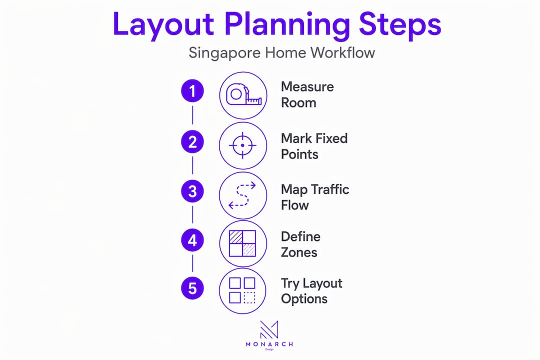 Infographic showing furniture layout process steps