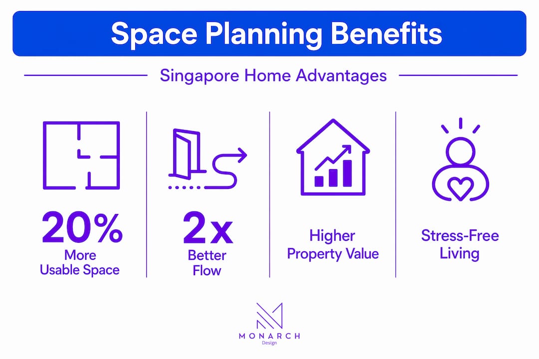 Infographic showing space planning benefits for homes