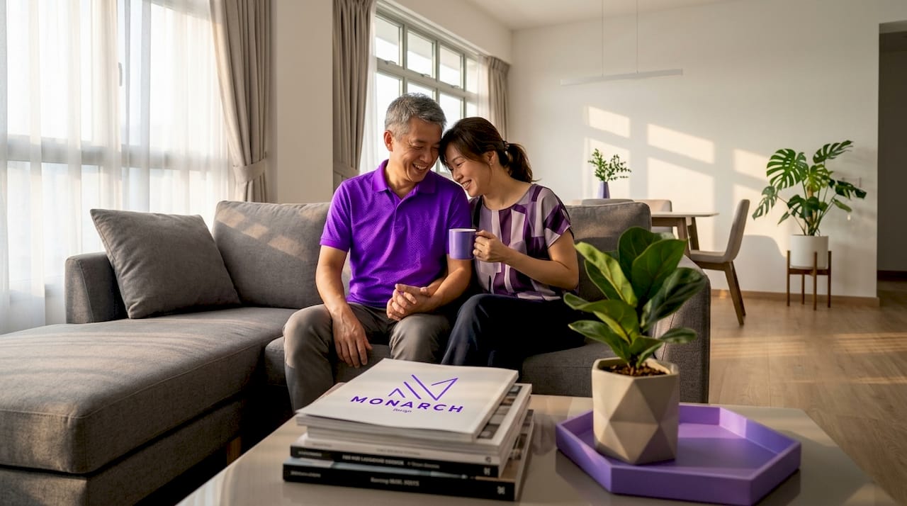Singaporean couple in open concept living room