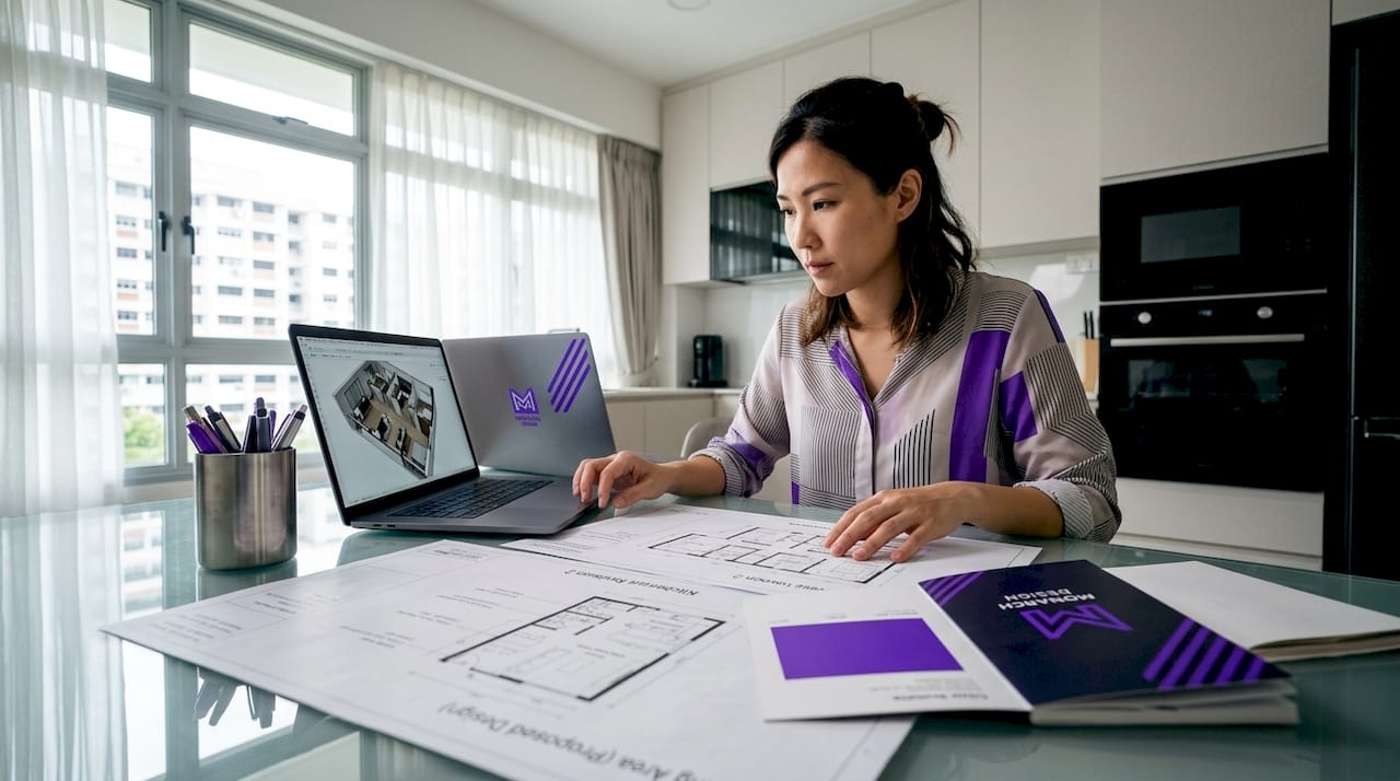 Interior designer reviewing new home floor plans