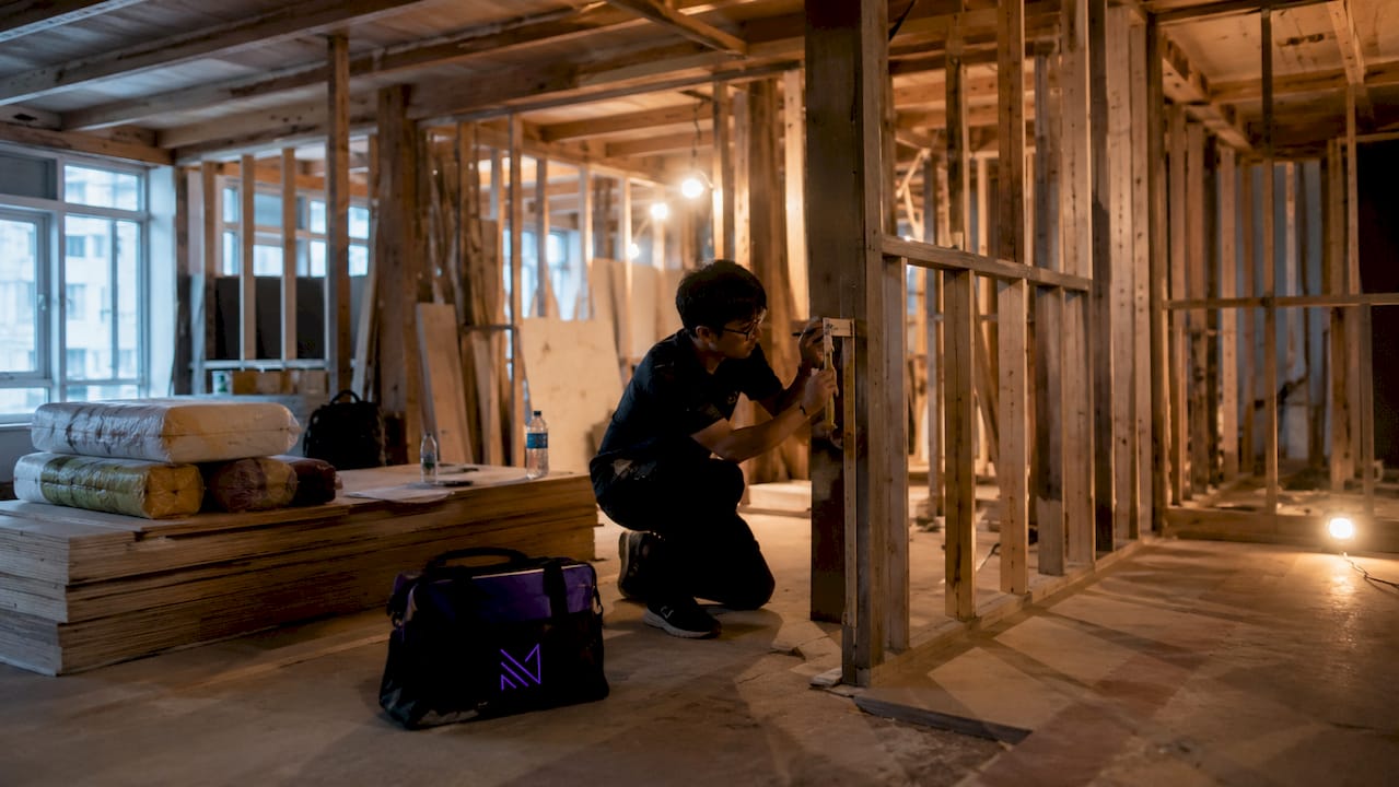 Unfinished rough carpentry framing in HDB flat