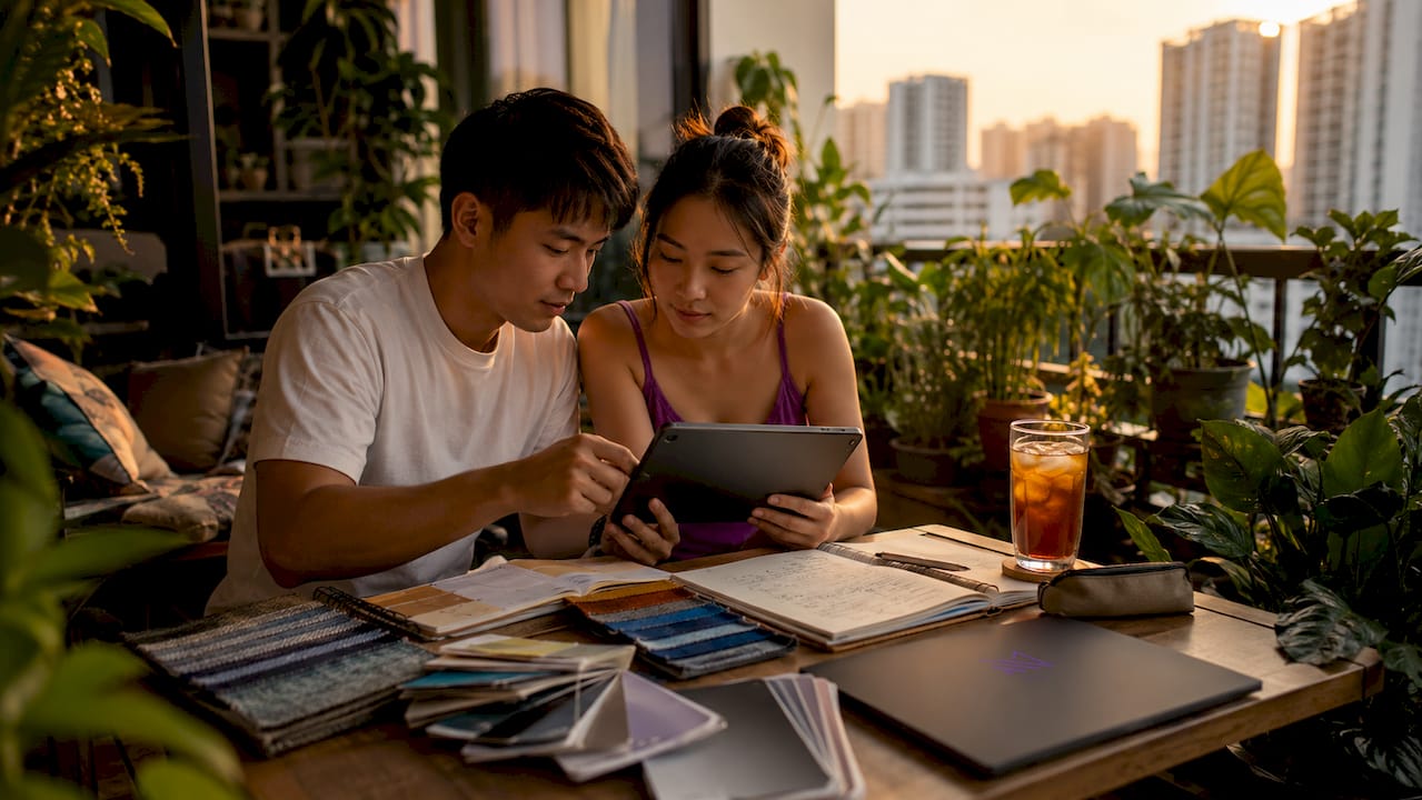 Couple planning first home interior budget