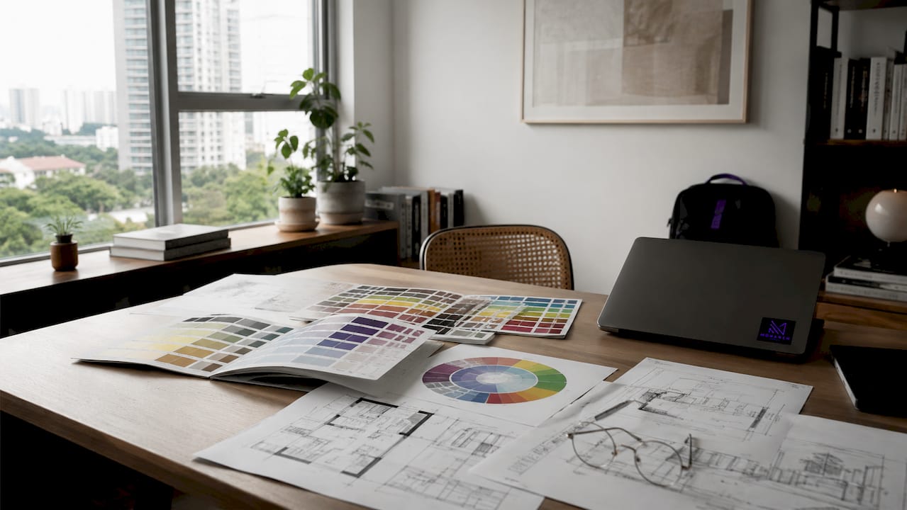 Workspace with color tools and sketch layouts