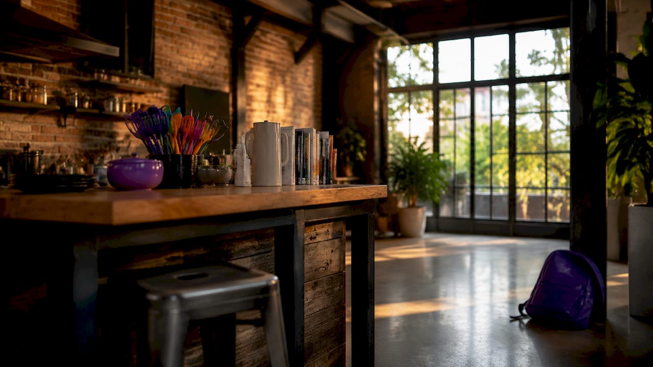Singaporean industrial style living room with concrete walls