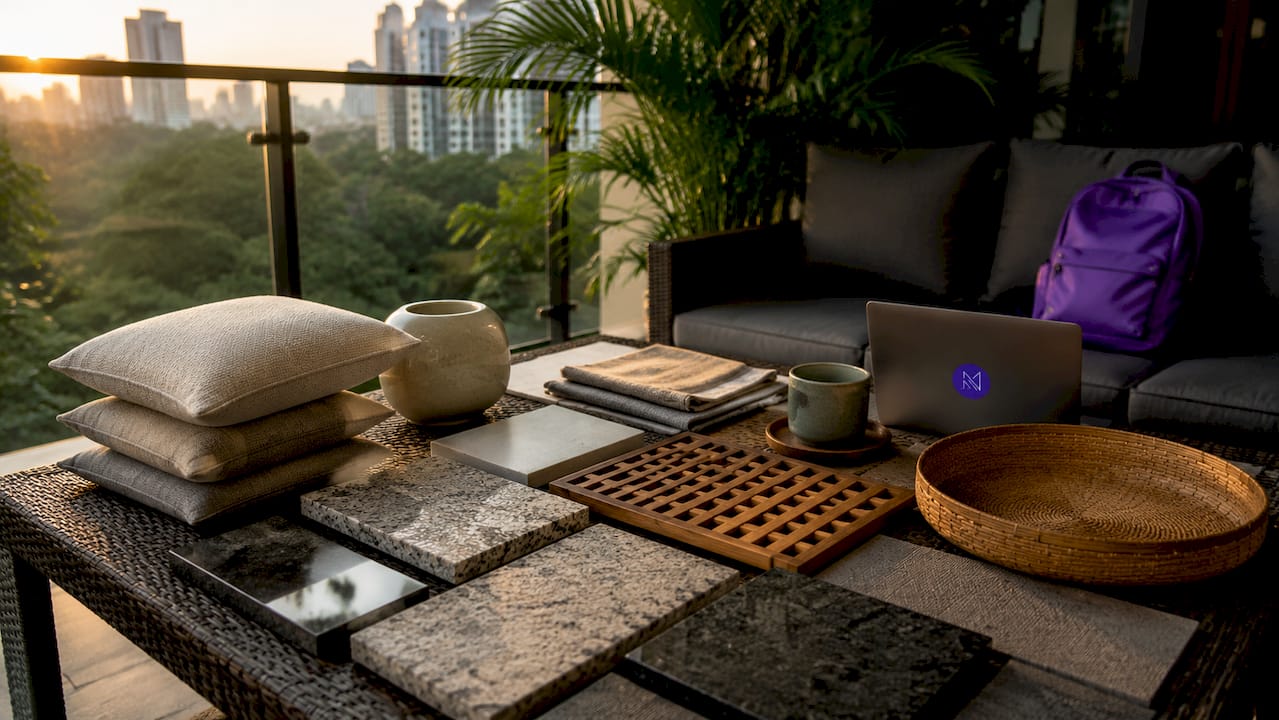 Textured interior materials close-up in Singapore home