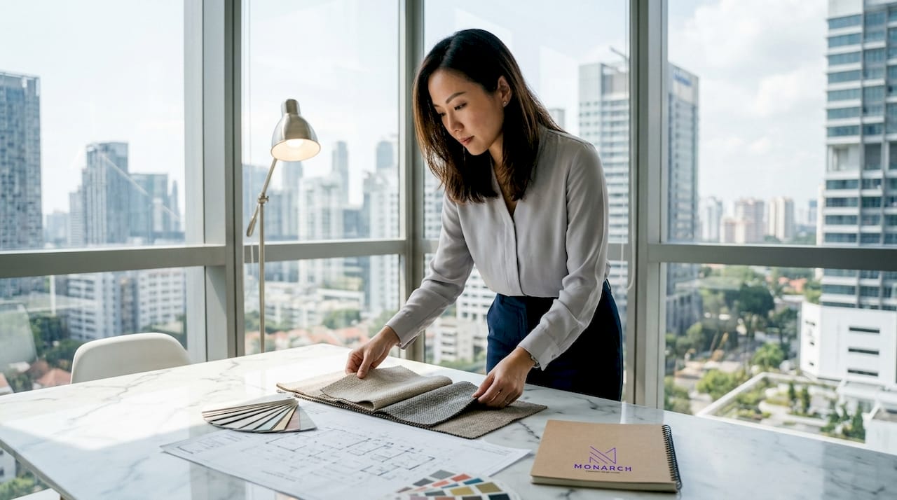Singapore female designer with textured fabric samples