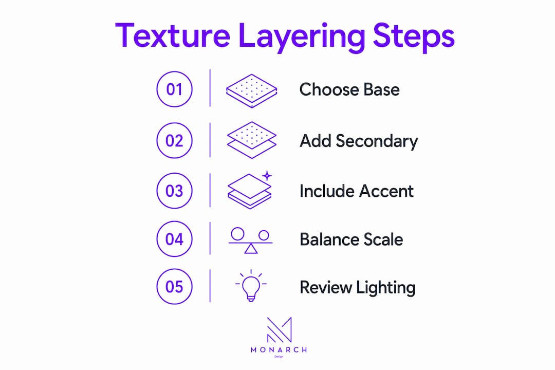 Infographic on texture layering steps in interior design