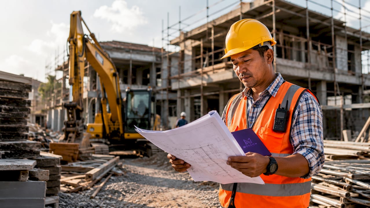Singapore supervisor coordinating home construction site