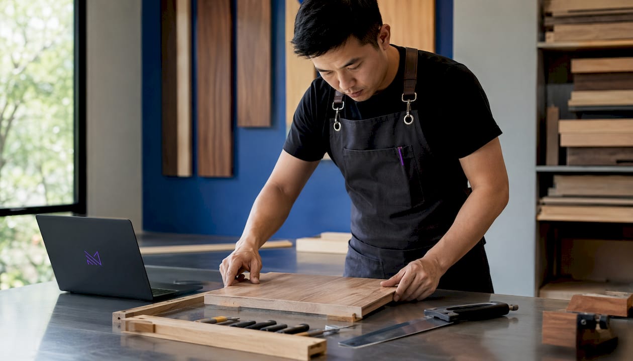 Hands assembling bespoke carpentry in Singapore workshop