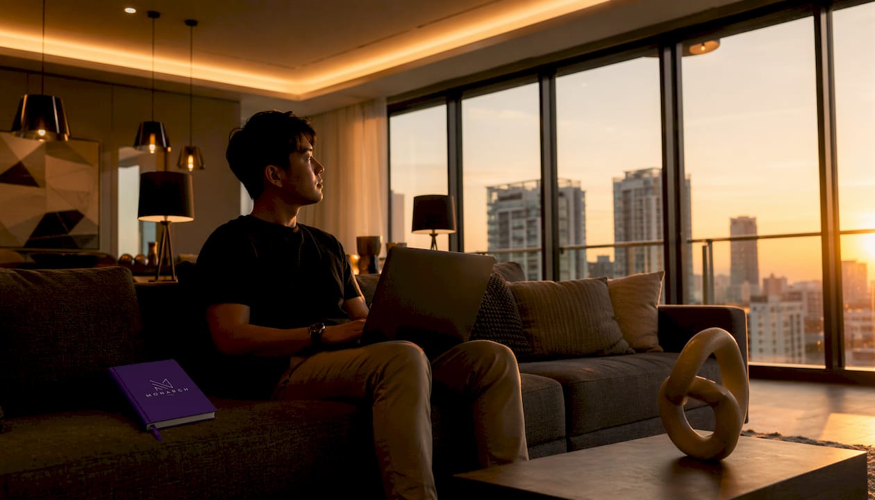Layered lighting in Singapore apartment living room
