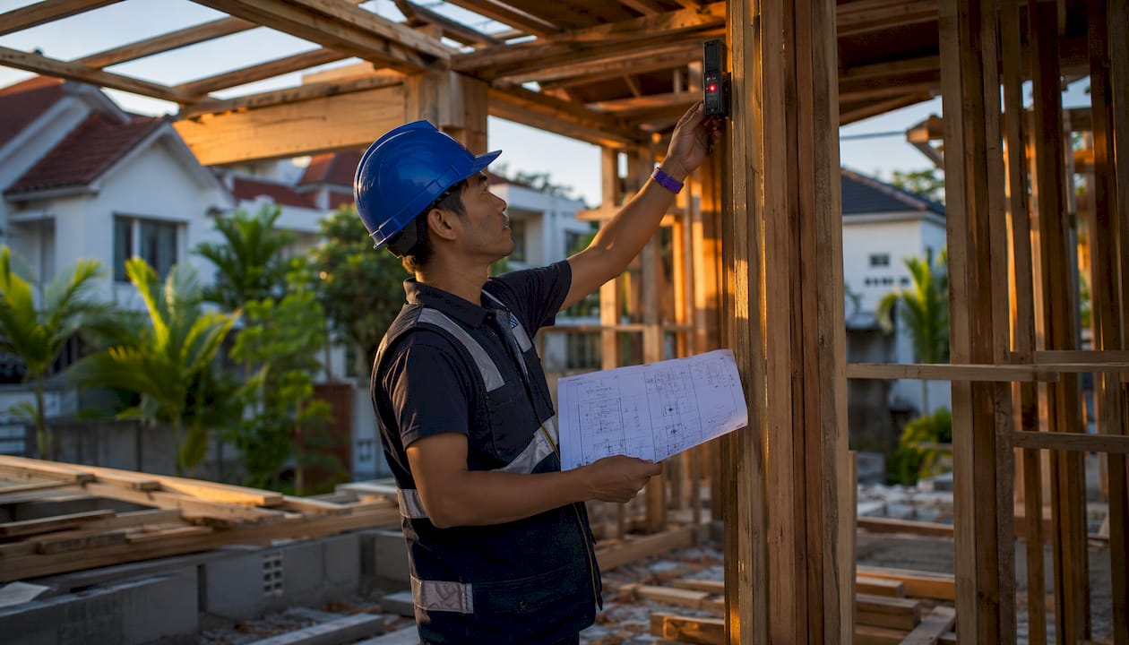 Singaporean foreman inspecting home renovation site