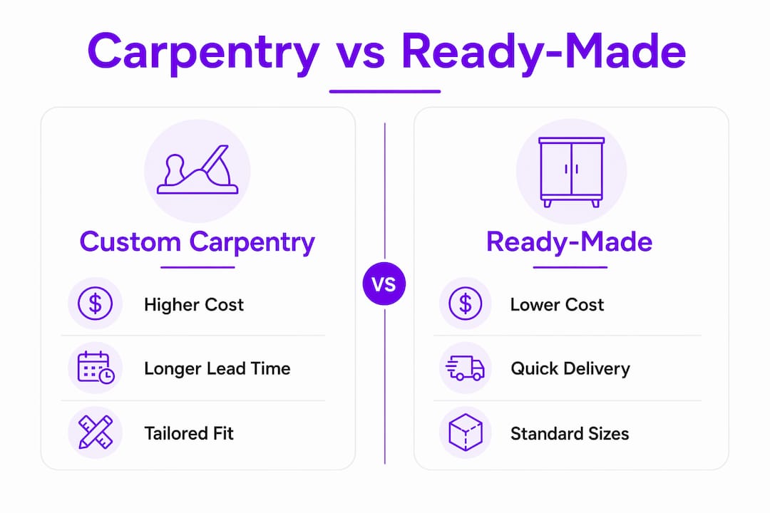 Infographic comparing custom carpentry and ready-made furniture