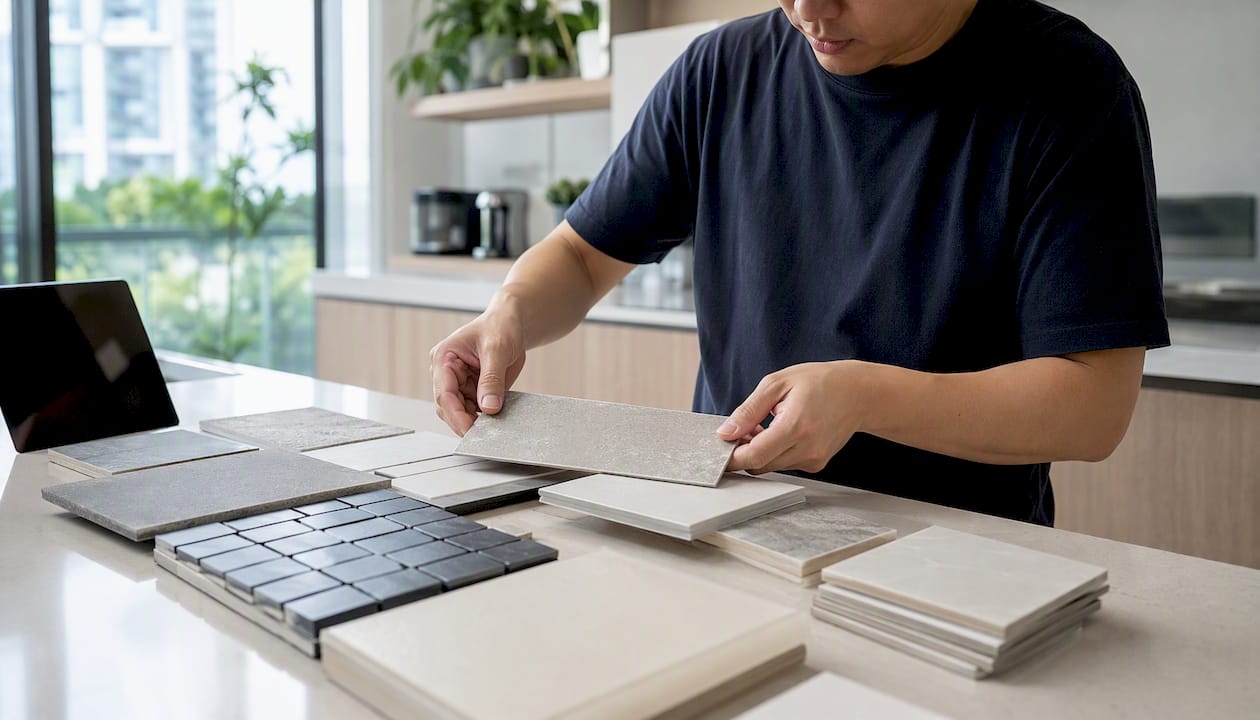 Tile and grout samples tested under different lights