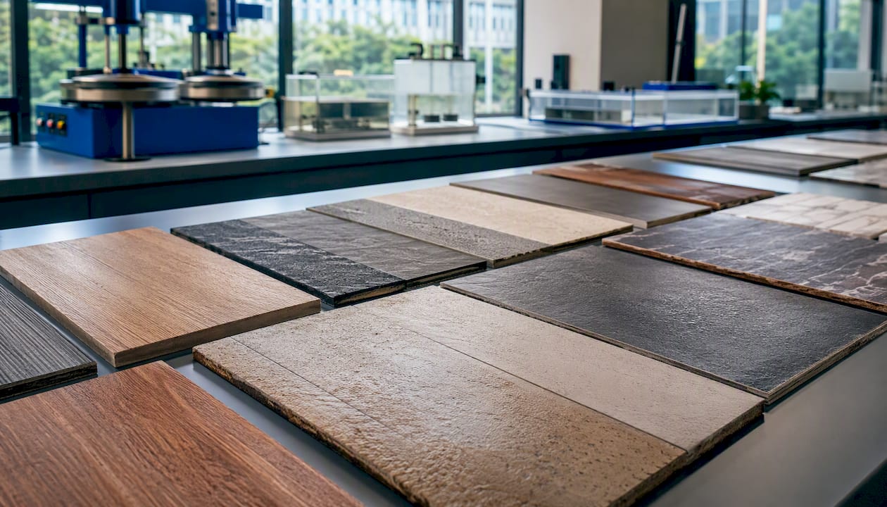 Flooring material samples in testing lab