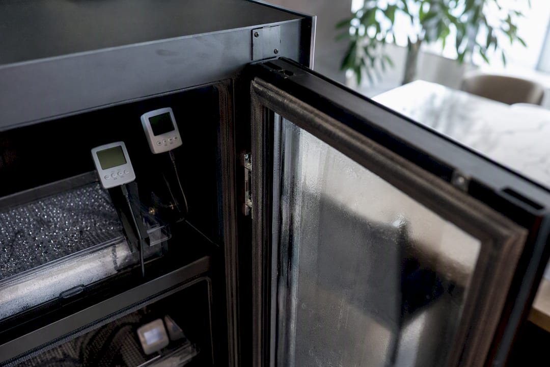 Close-up of humidity control cabinet sensors