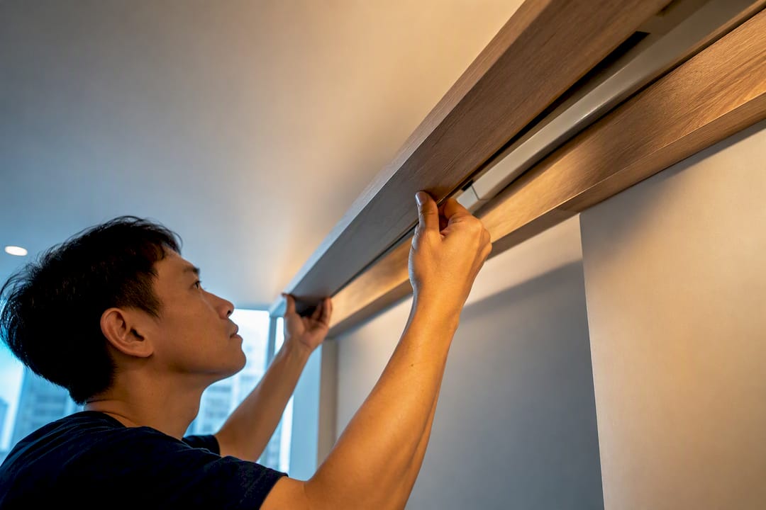 Singapore carpenter concealing aircon trunking