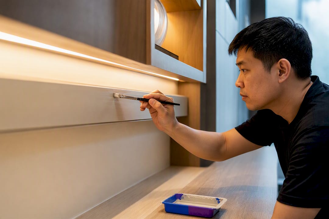 Carpenter finishing concealed aircon trunking