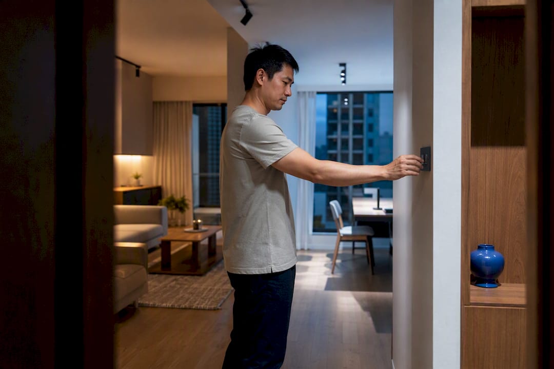 Singapore home showing warm and cool lighting