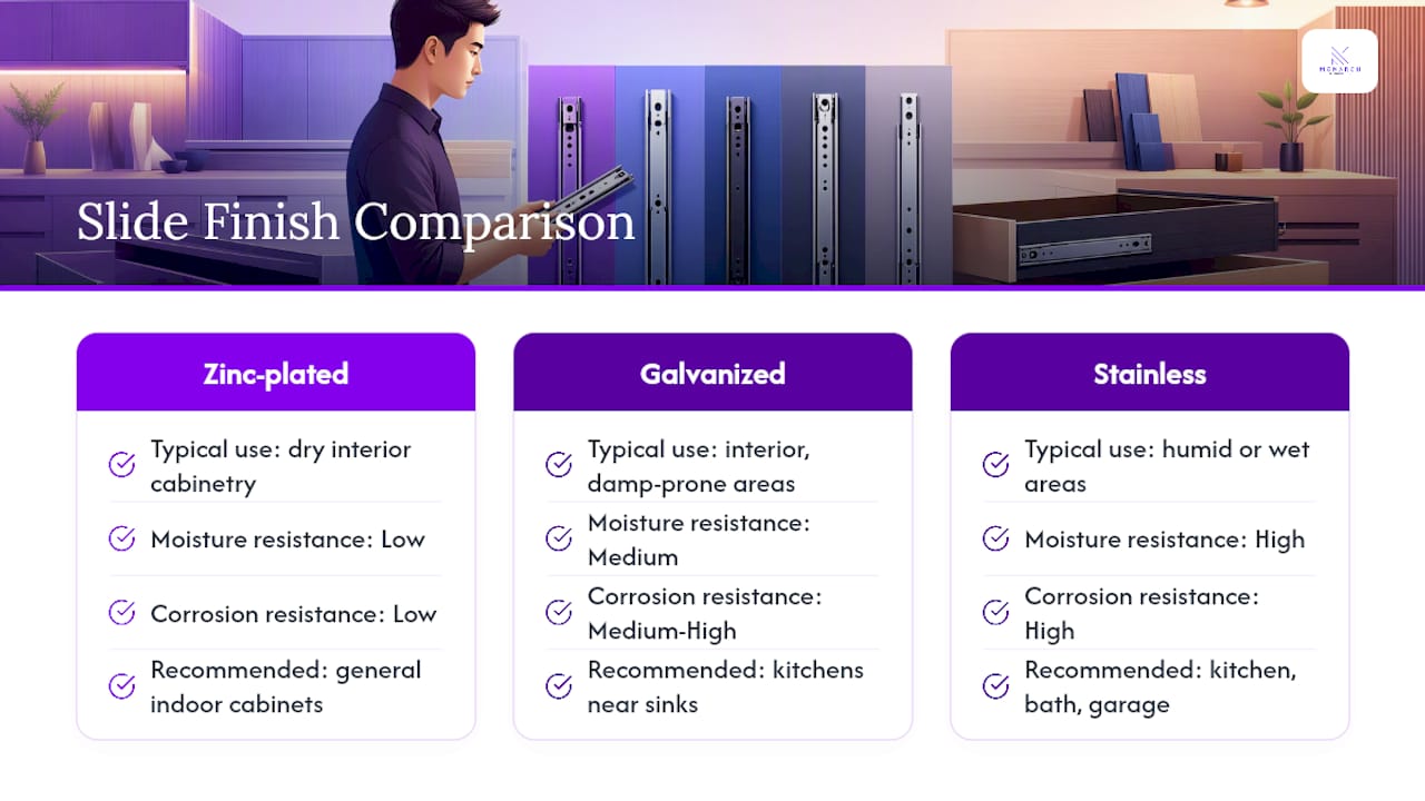 Comparison of drawer slide finishes and applications