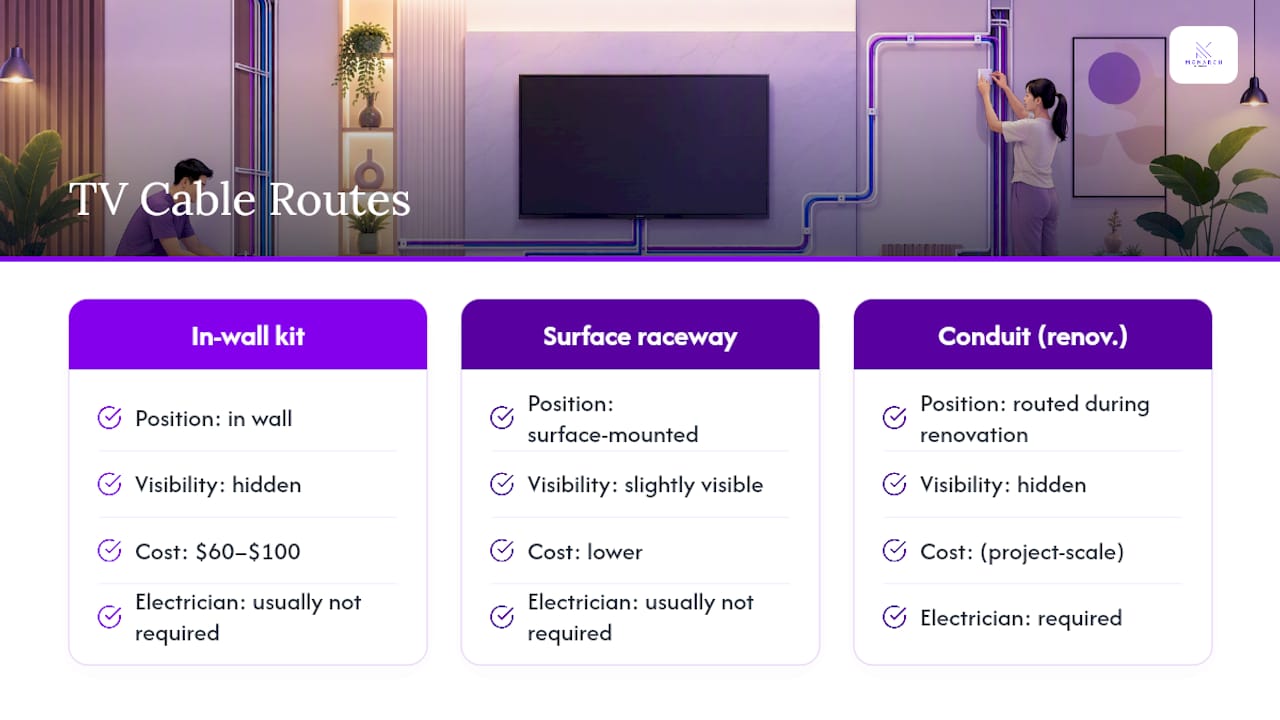 Three feature wall cable management routes