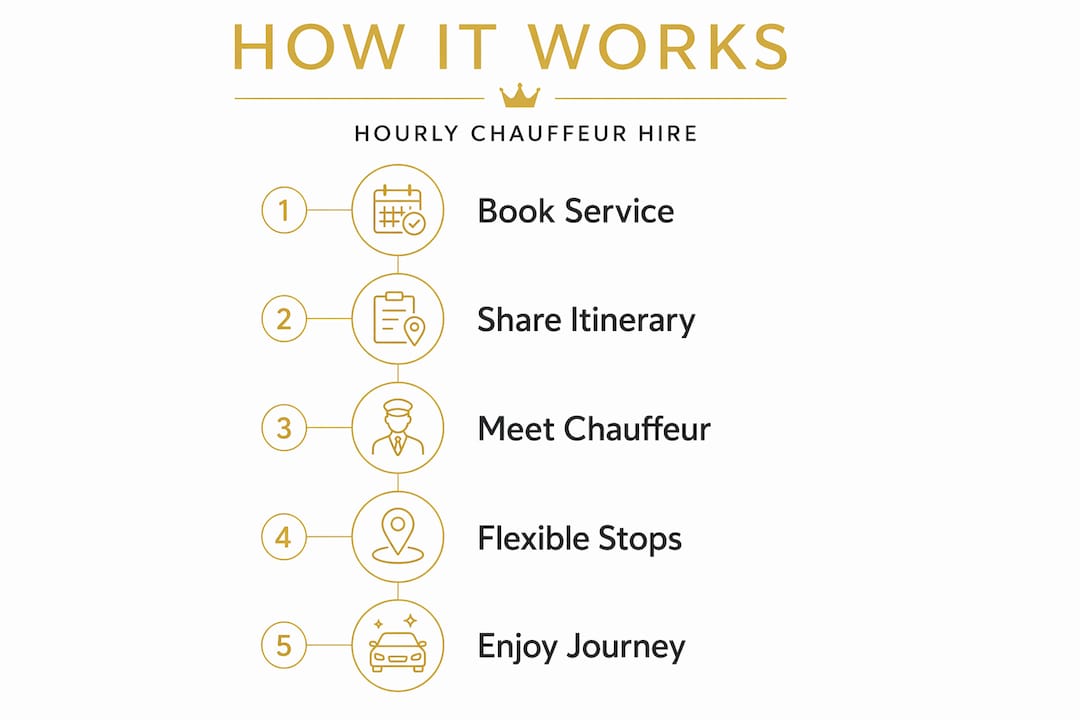 Infographic shows five steps of chauffeur hire process