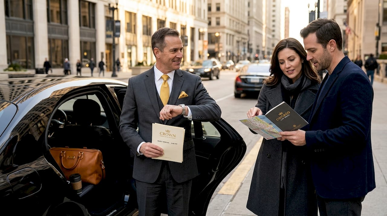 Chauffeur assists couple for city leisure trip
