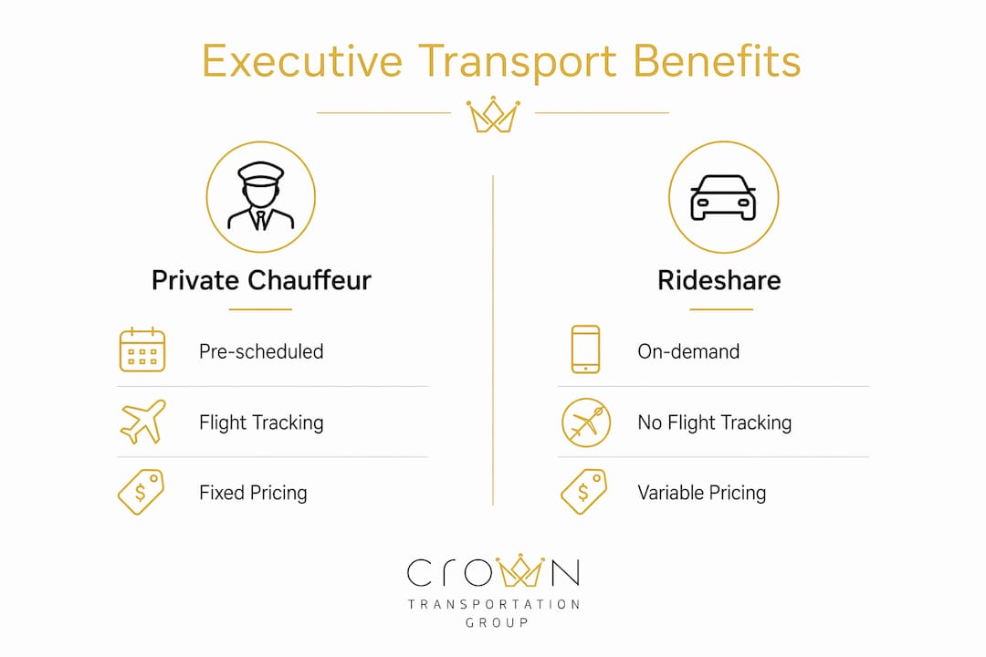 Infographic comparing private chauffeurs and rideshare services