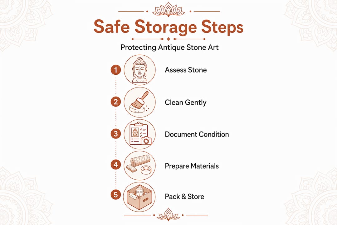 Infographic showing safe stone sculpture storage process