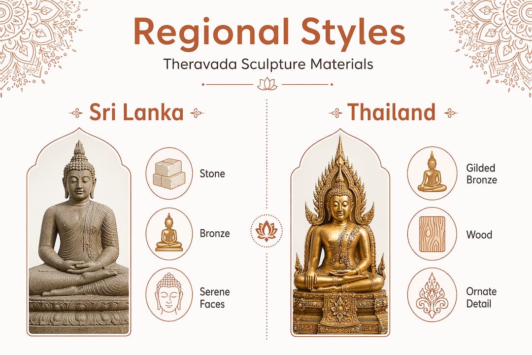 Infographic comparing Sri Lanka and Thailand sculpture styles