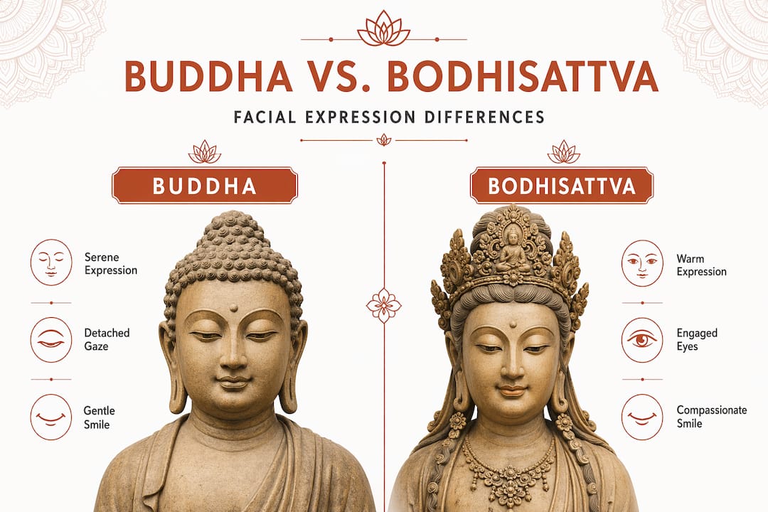 Infographic comparing Buddha and Bodhisattva faces