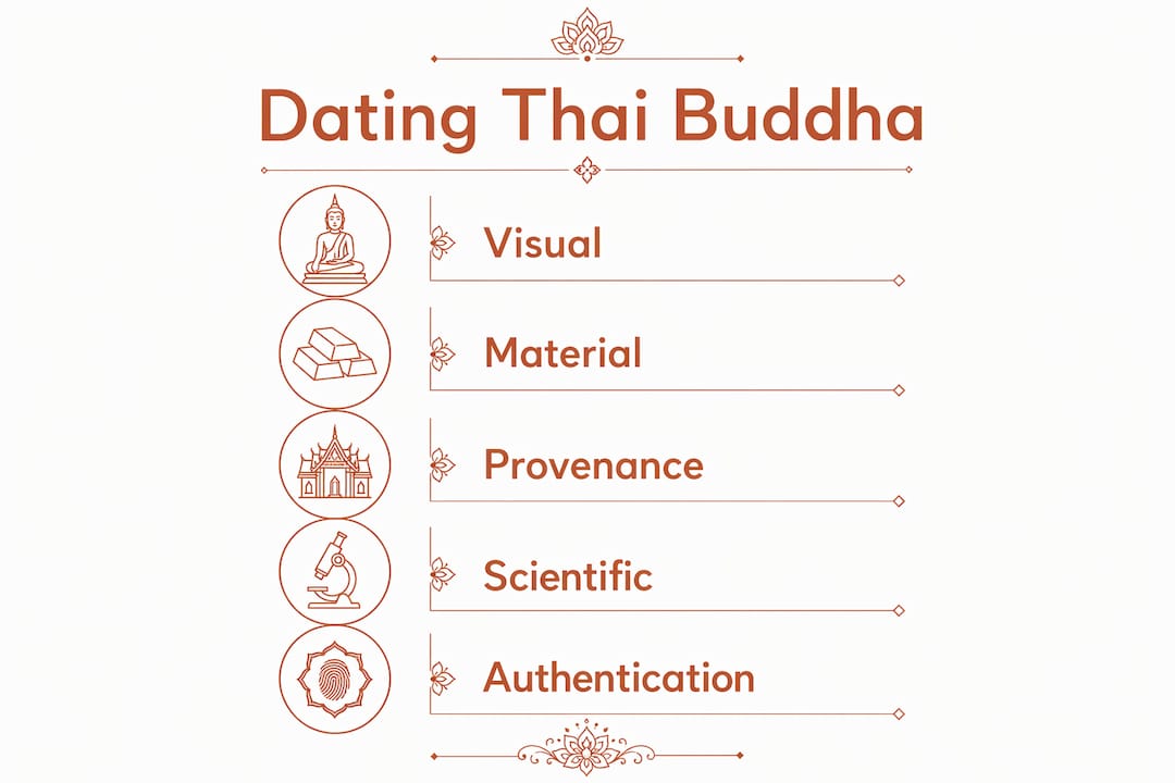 Infographie montrant les étapes à suivre pour dater les statues de Bouddha thaïlandais