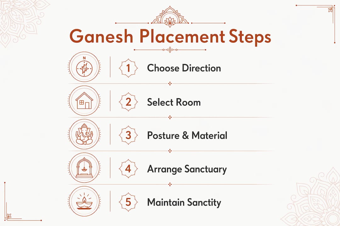 Infographic outlining key steps for Ganesh statue placement
