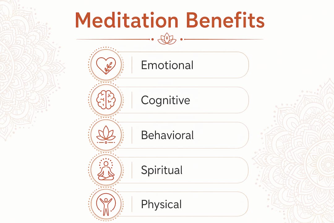 Infographic illustrating spiritual and psychological meditation benefits