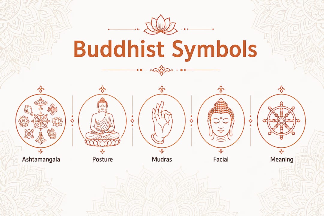 Infographic showing major Buddhist statue symbols