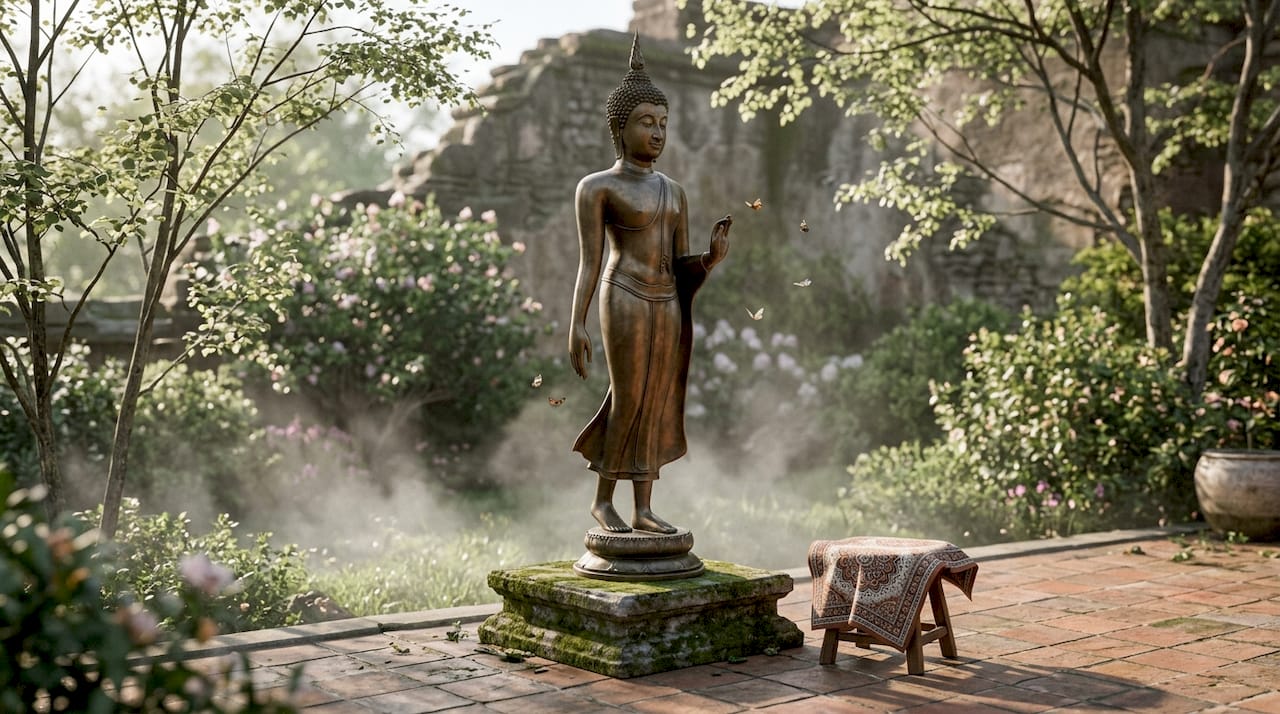 Sukhothai Buddha statue silhouette in museum