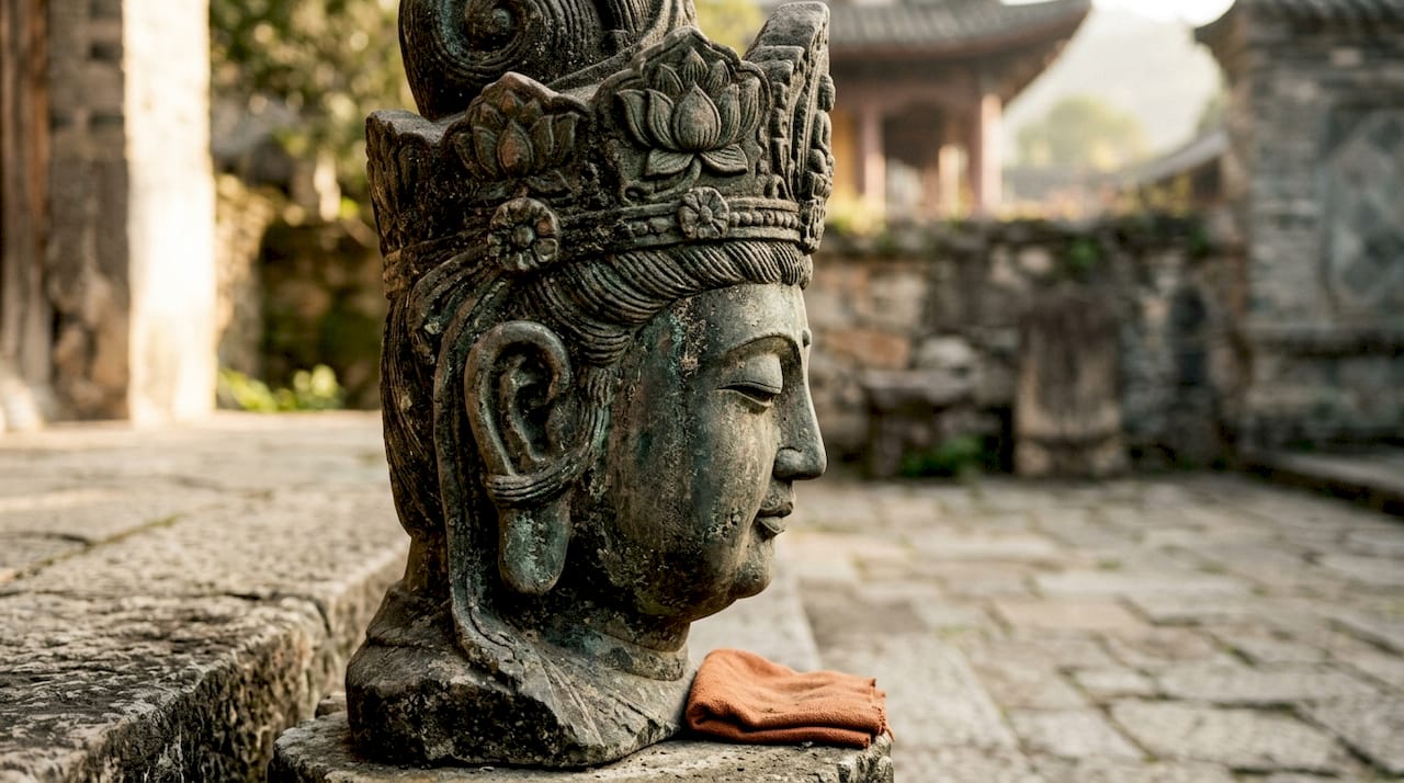 Close-up of bronze Avalokiteshvara bodhisattva statue