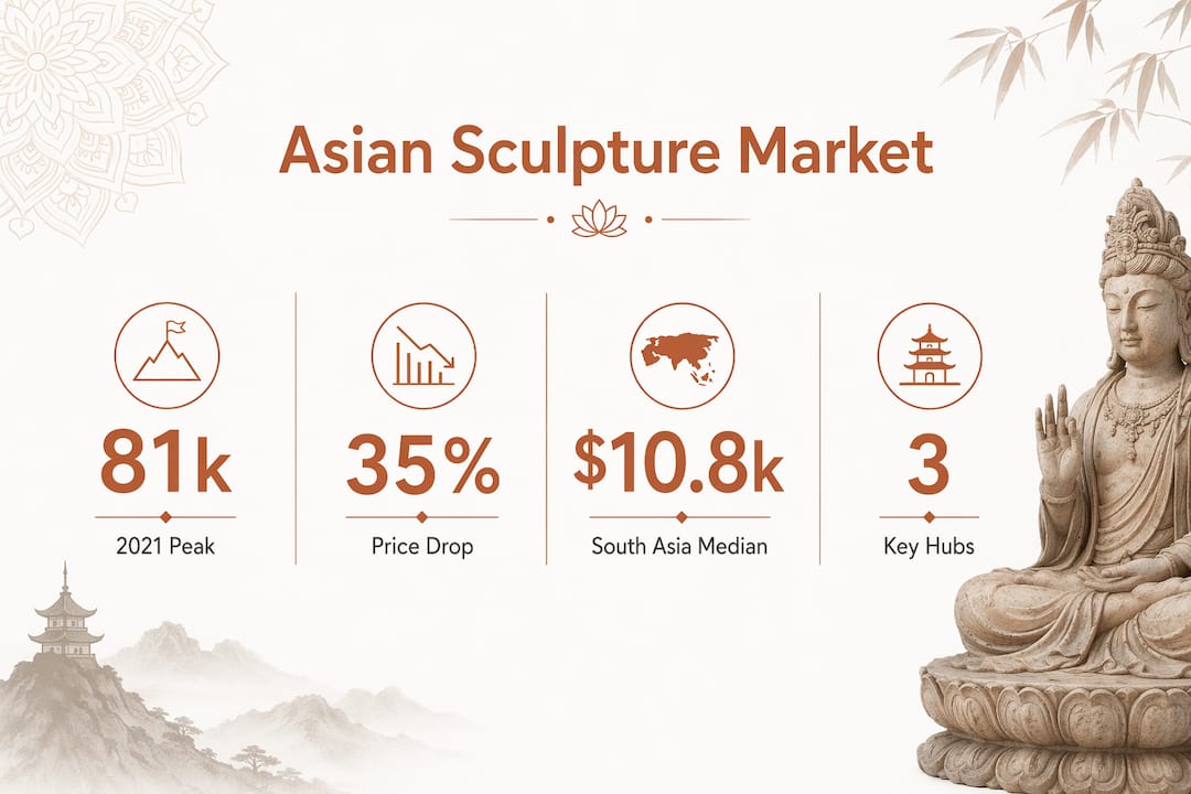 Infographie montrant les tendances du marché asiatique de la sculpture avec des statistiques clés