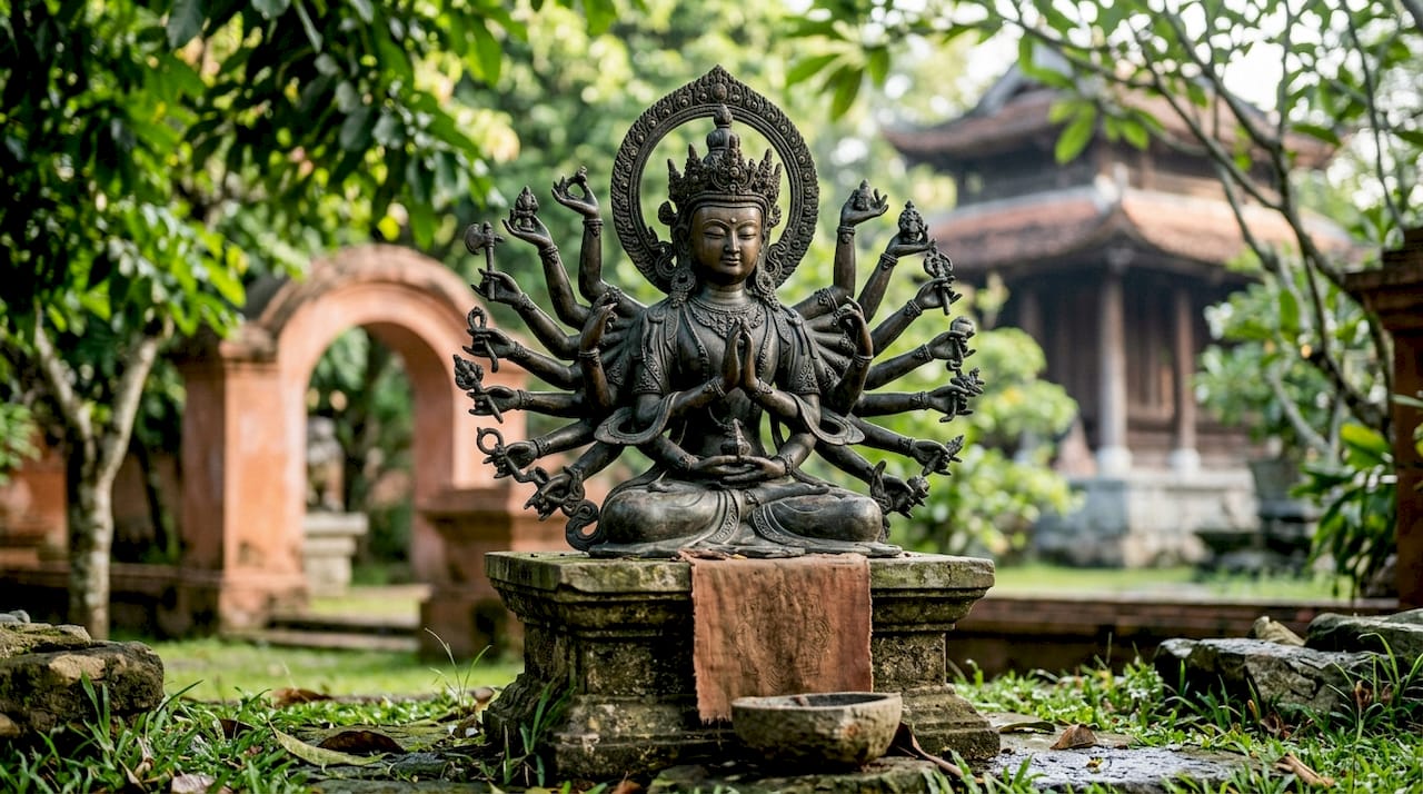 Detail der tausendarmigen Avalokiteshvara-Skulptur