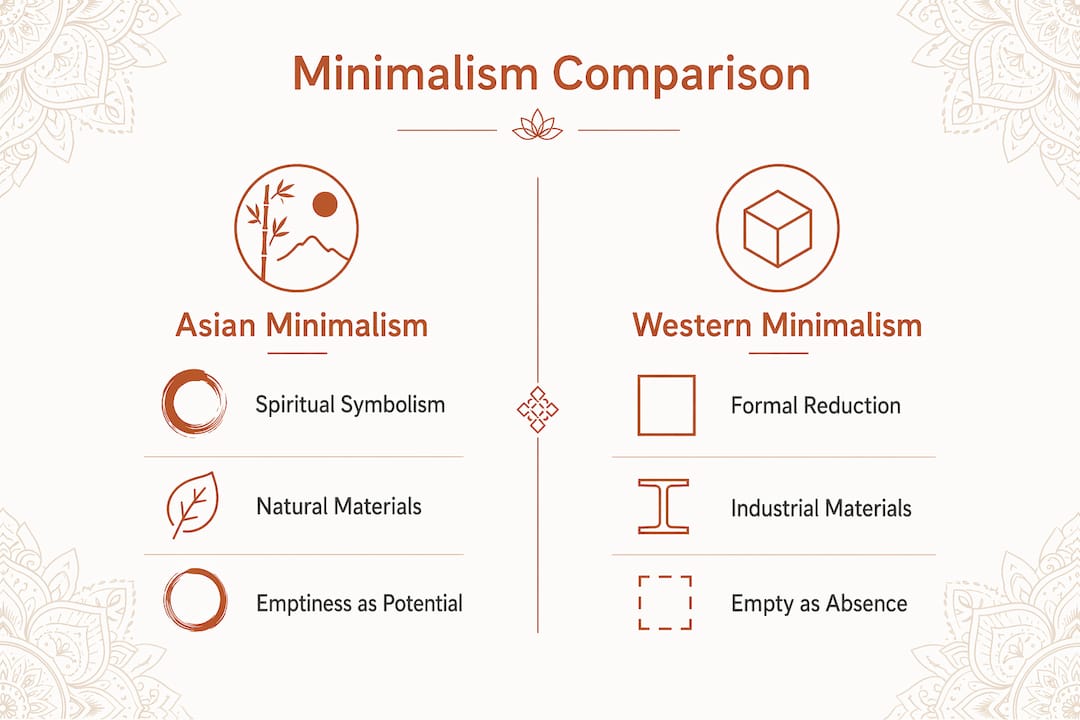 Infographic comparing Asian and Western minimalist sculpture