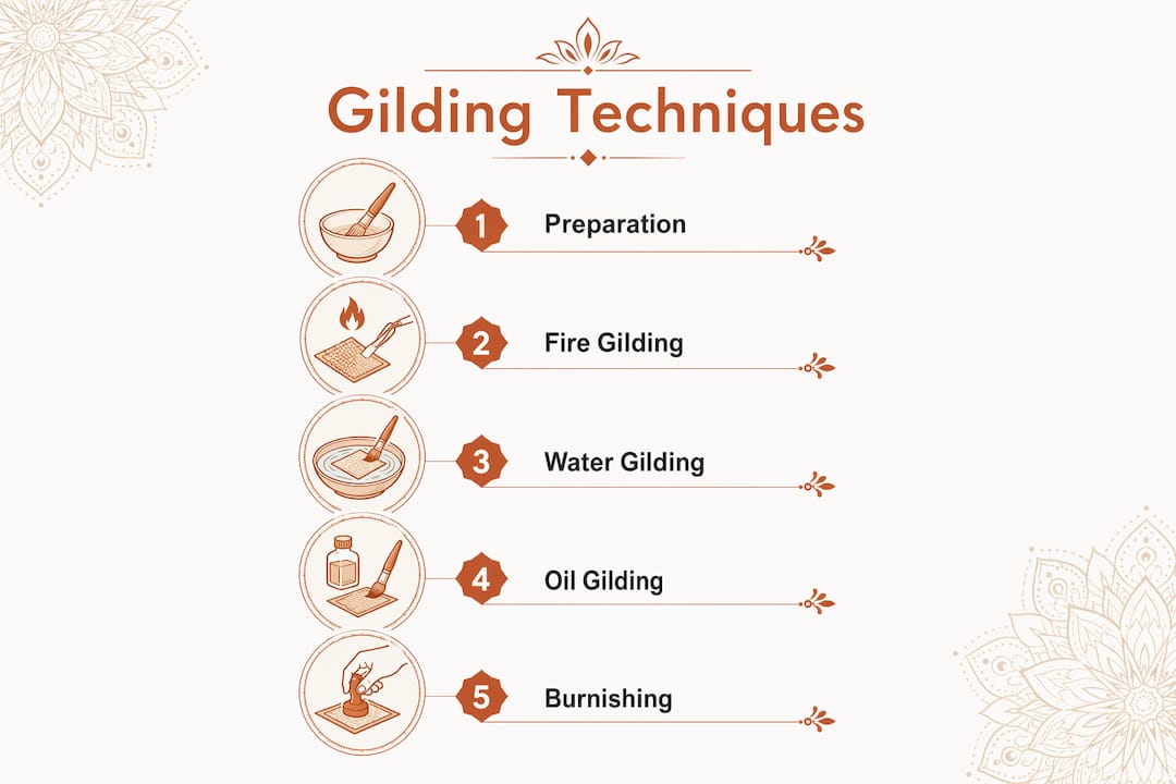 Infographic showing steps of Buddhist statue gilding