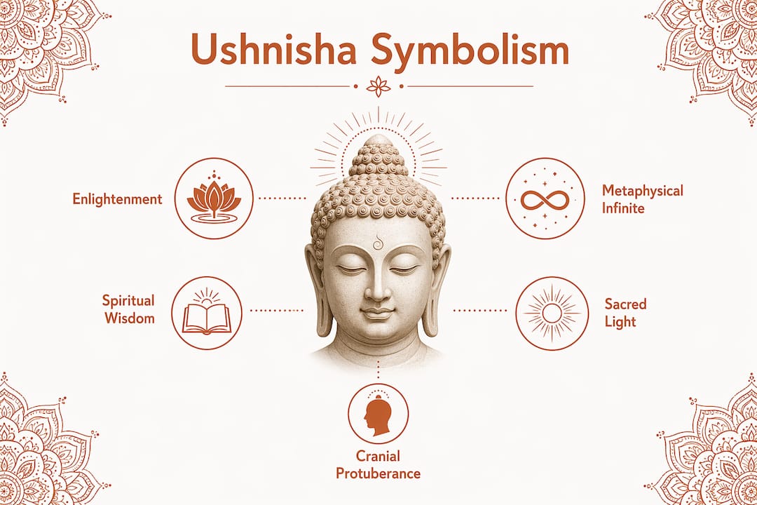 Infographic illustrating symbolism of ushnisha in Buddhism