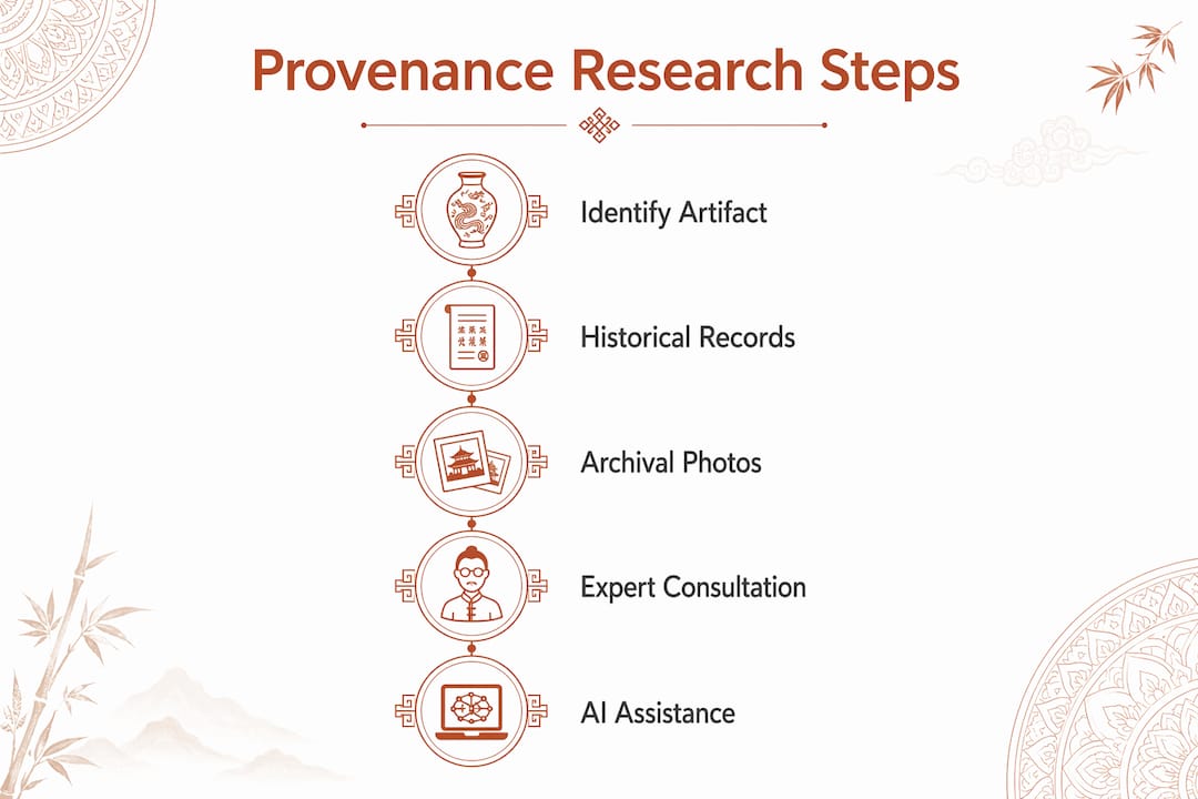 Infographic illustrating provenance research steps