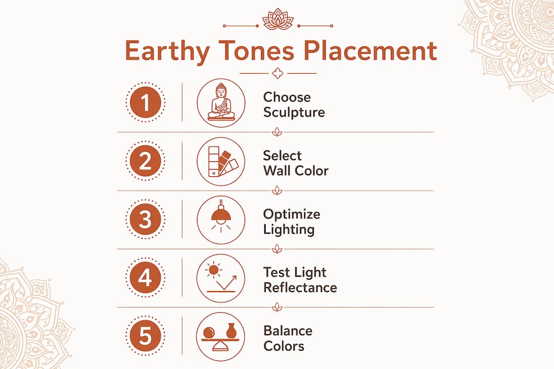 Infographic illustrating steps for placing earthy-toned sculptures
