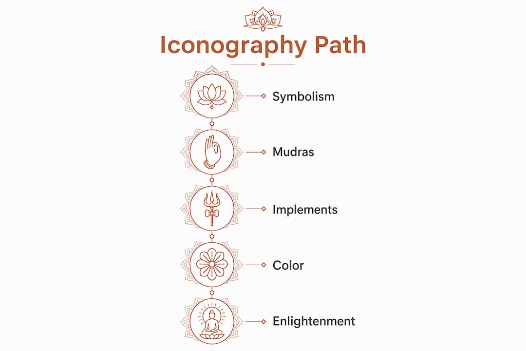 Infographic showing key steps in tantric Buddhist iconography understanding