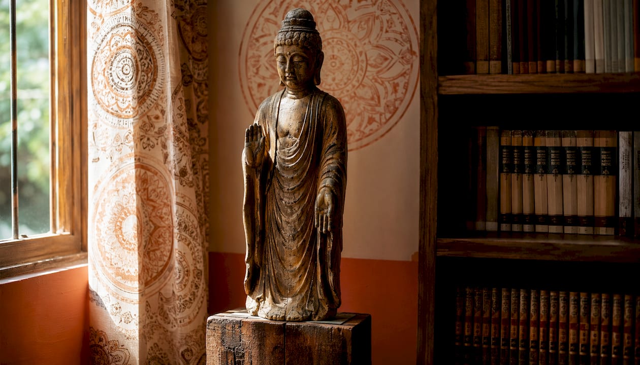 Traditional Vietnamese wooden Buddha sculpture