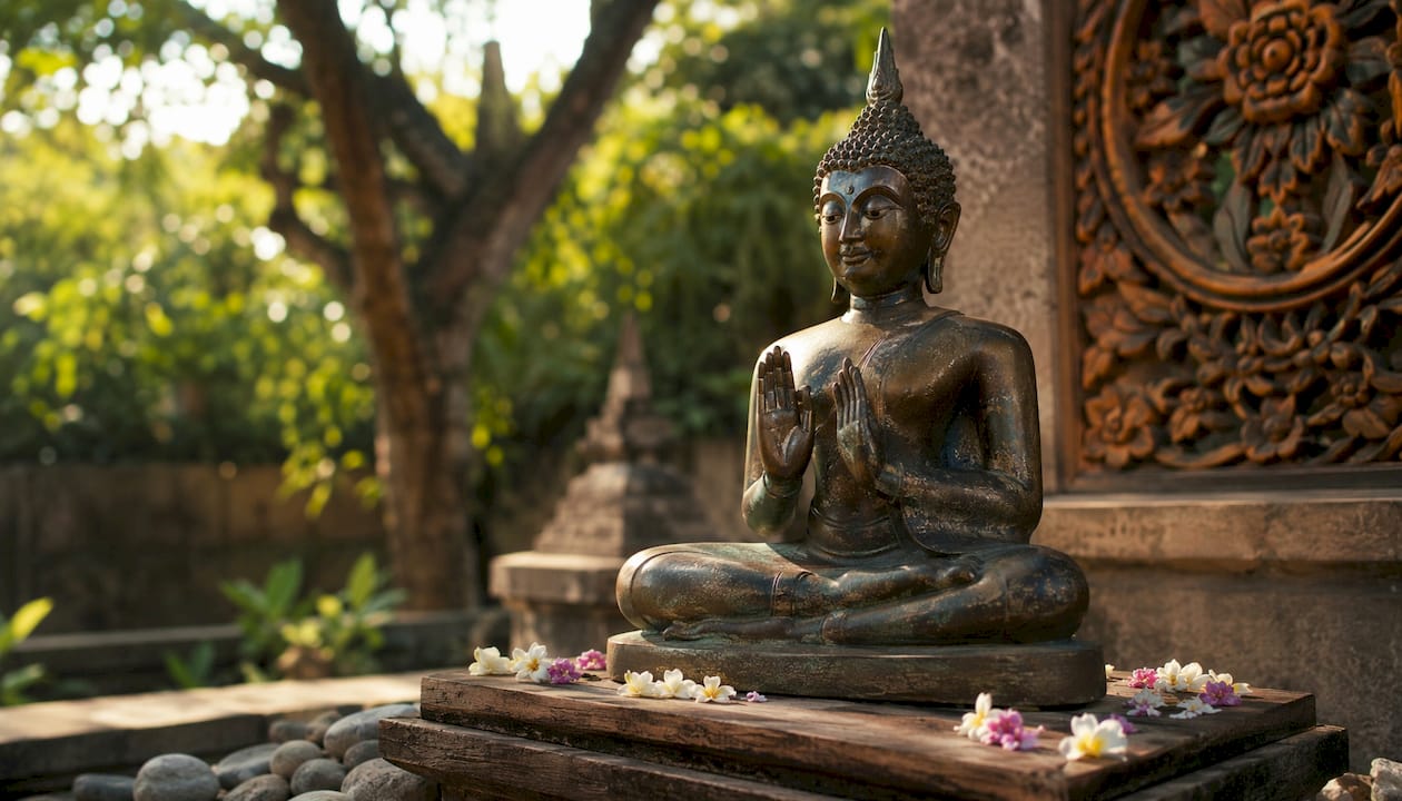 Ayutthaya bronze Buddha statue with double-gesture mudra
